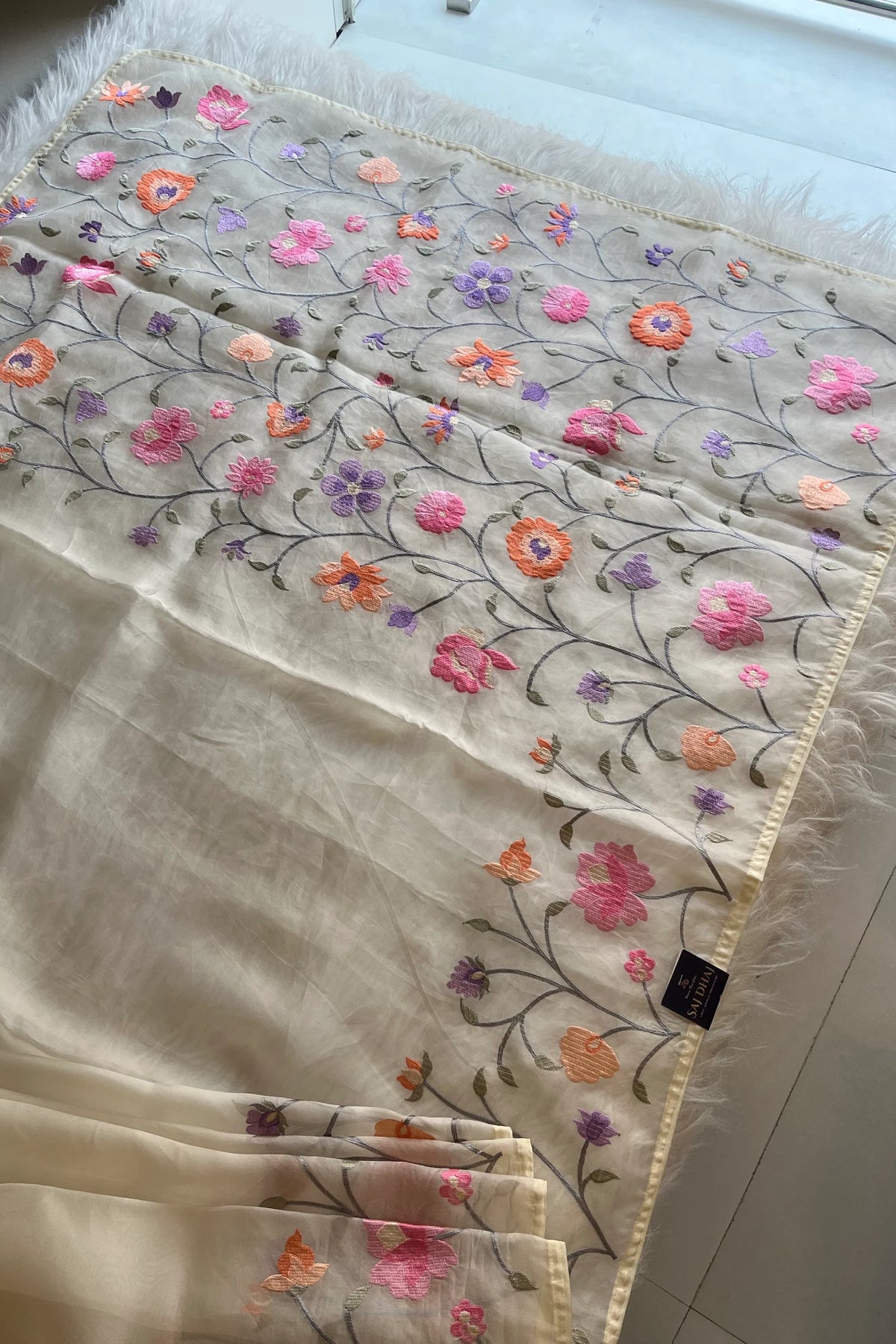 White Kora Organza Saree 5781 10