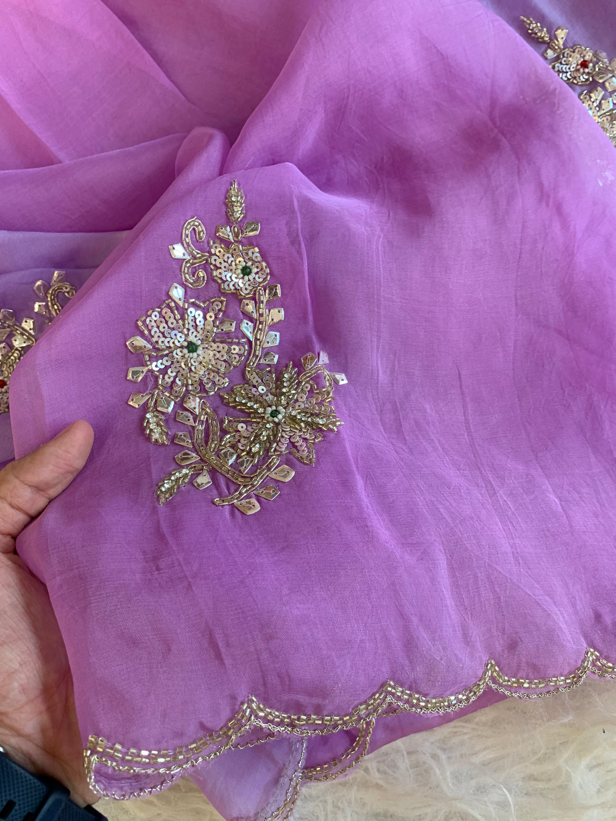 Lavender Shaded Kora Silk Saree with Zardosi & Sequin Work 5919 07