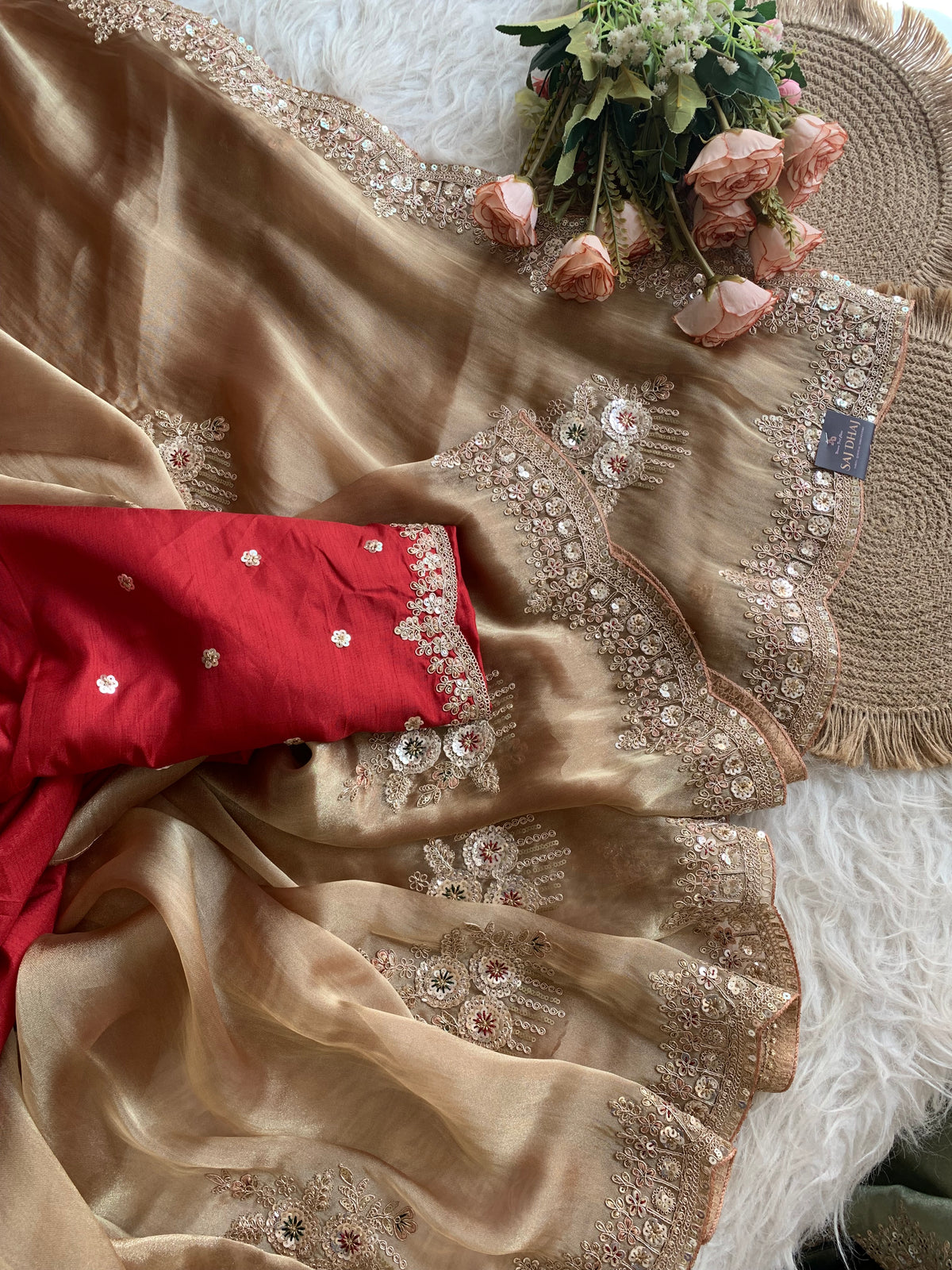 Organza Saree with Dori, Sequin, Pearl & Thread 5918 01