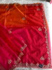 Red, Orange & Pink Shaded Organza Saree with Aari & Zardosi Work 5902 12