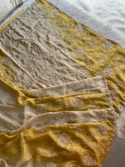 Ivory & Yellow Tissue Saree with Appliqué Work, Pearl & Sequin Scallop Border 5895 05