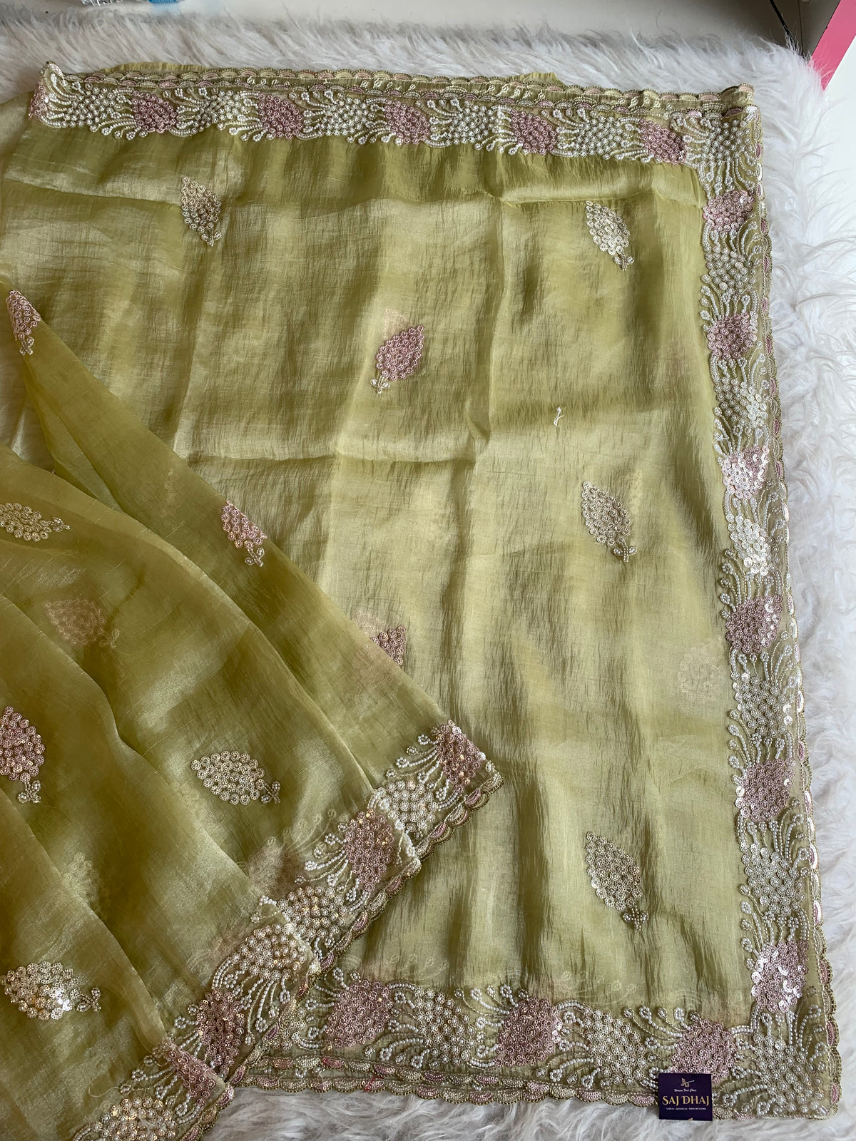 Organza Saree with Sequin, Pearl & Cutdana Work 5917 03