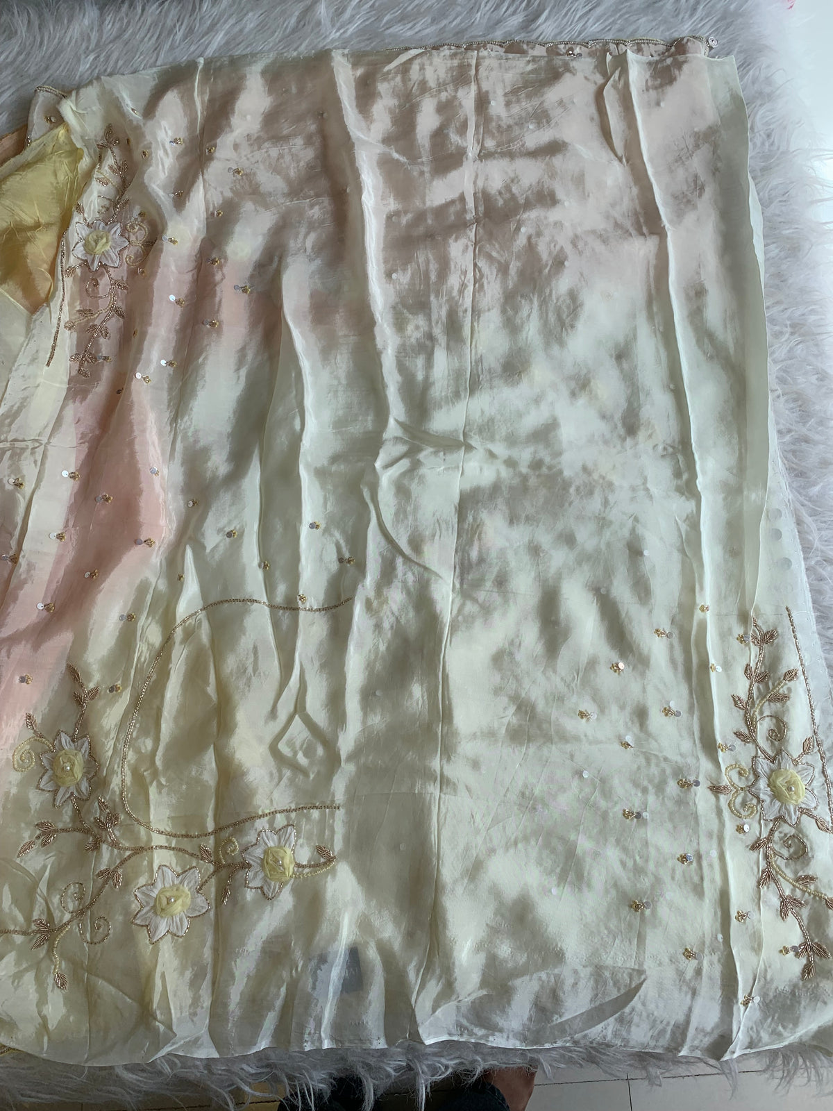 Ombre Habutai Silk Saree with Floral Appliqué, Cutdana & Zardosi Work 5901 06