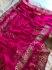 Pink Bandhej Gaji Silk Saree with Gharchola & Zardozi Work (PRE ORDER)