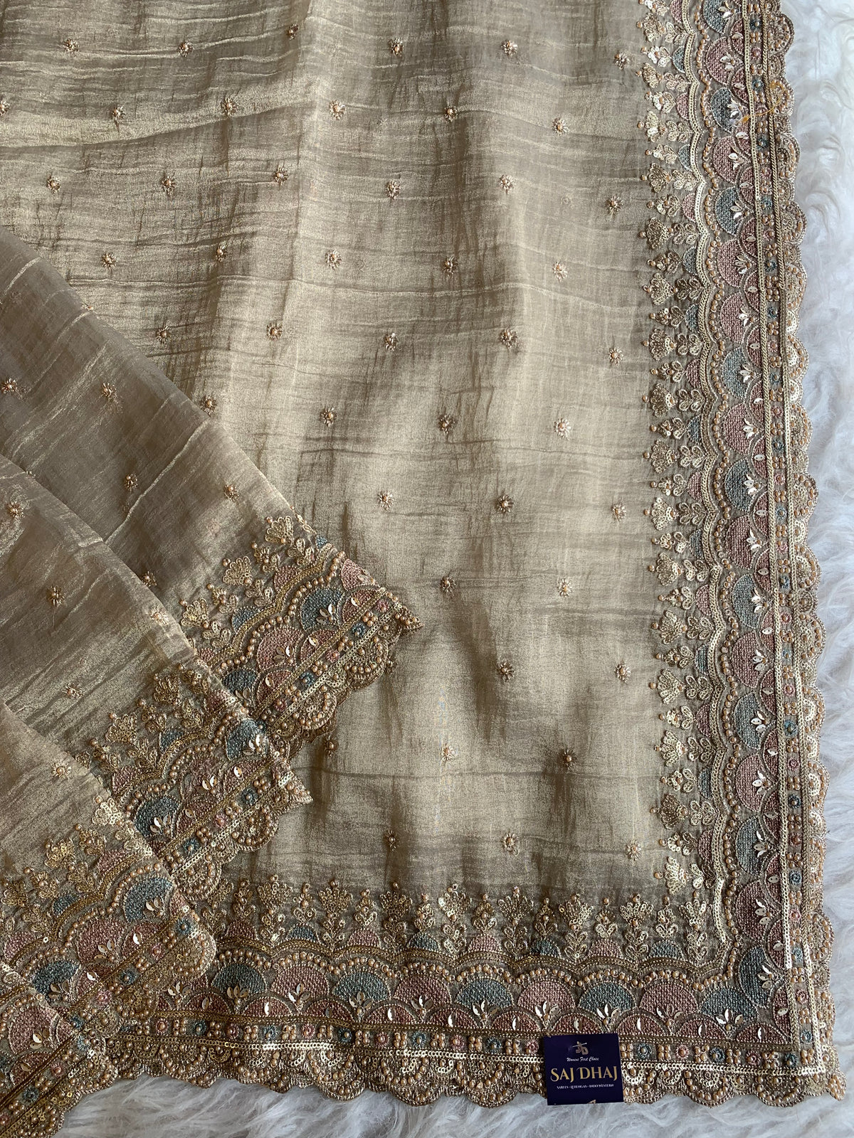 Crush Tissue Saree with Dori, Sequin & Bead Work 5915 18