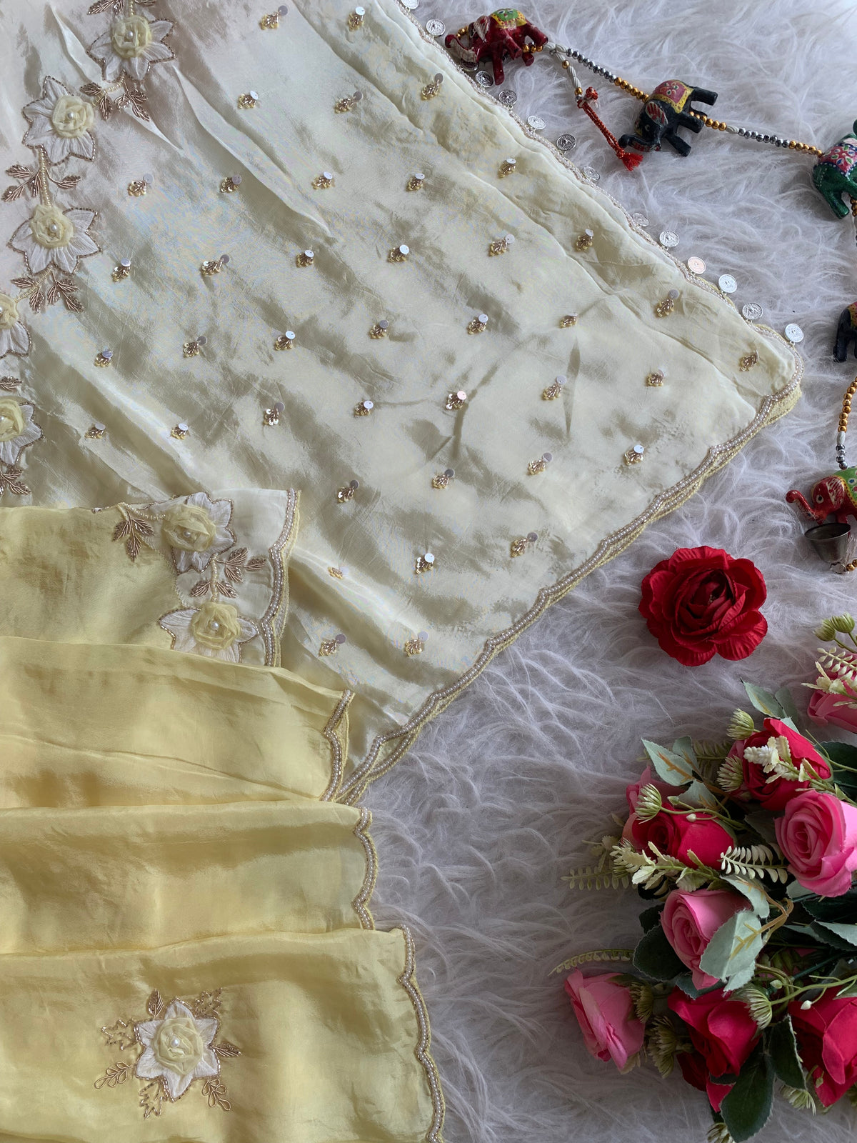 Ombre Habutai Silk Saree with Floral Appliqué, Cutdana & Zardosi Work 5901 06