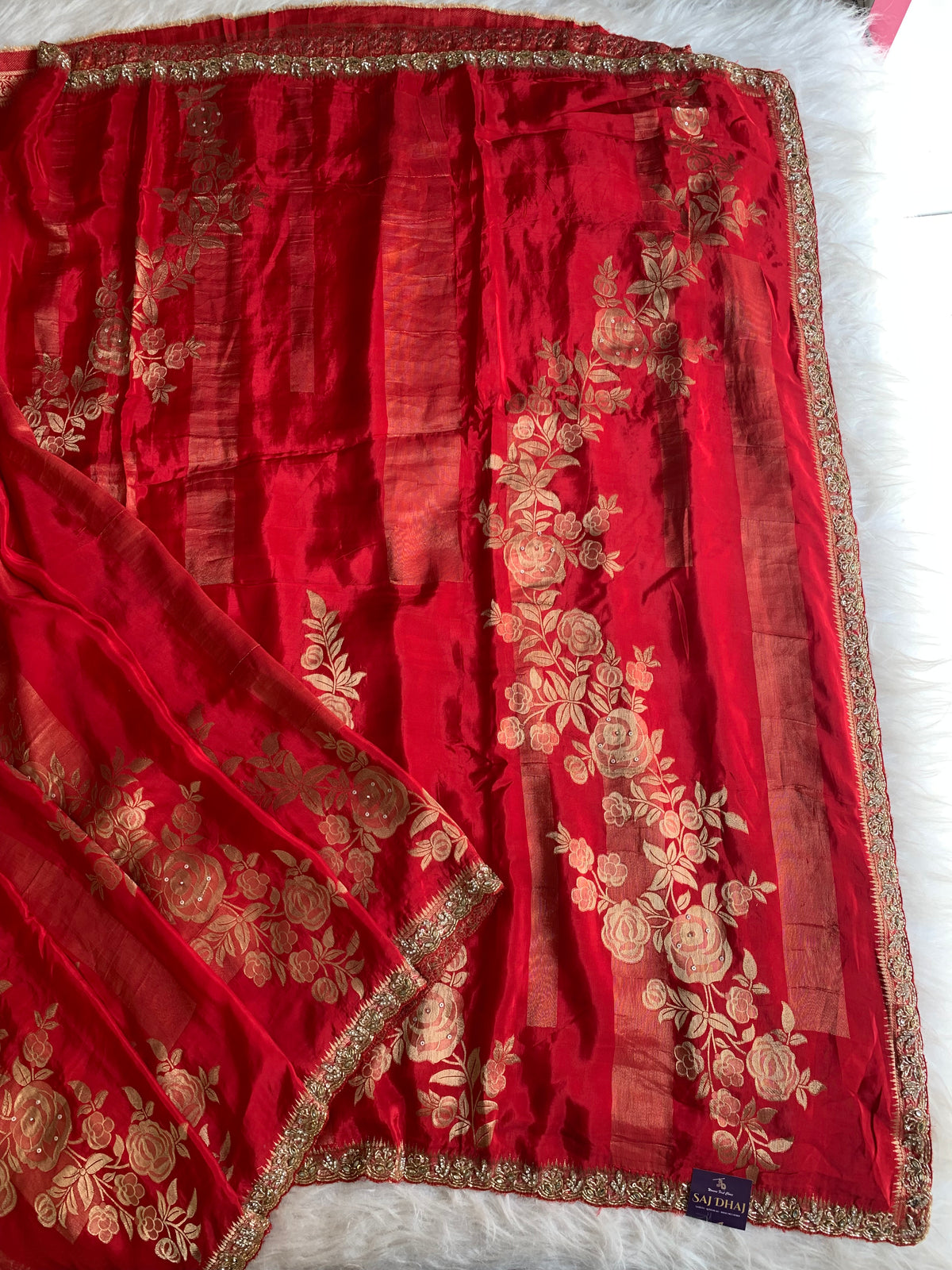 Red Russian Silk Saree with Banarasi Weaving 5901 02