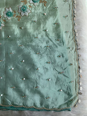 Ombre Habutai Silk Saree with Floral Appliqué, Cutdana & Zardosi Work 5901 06
