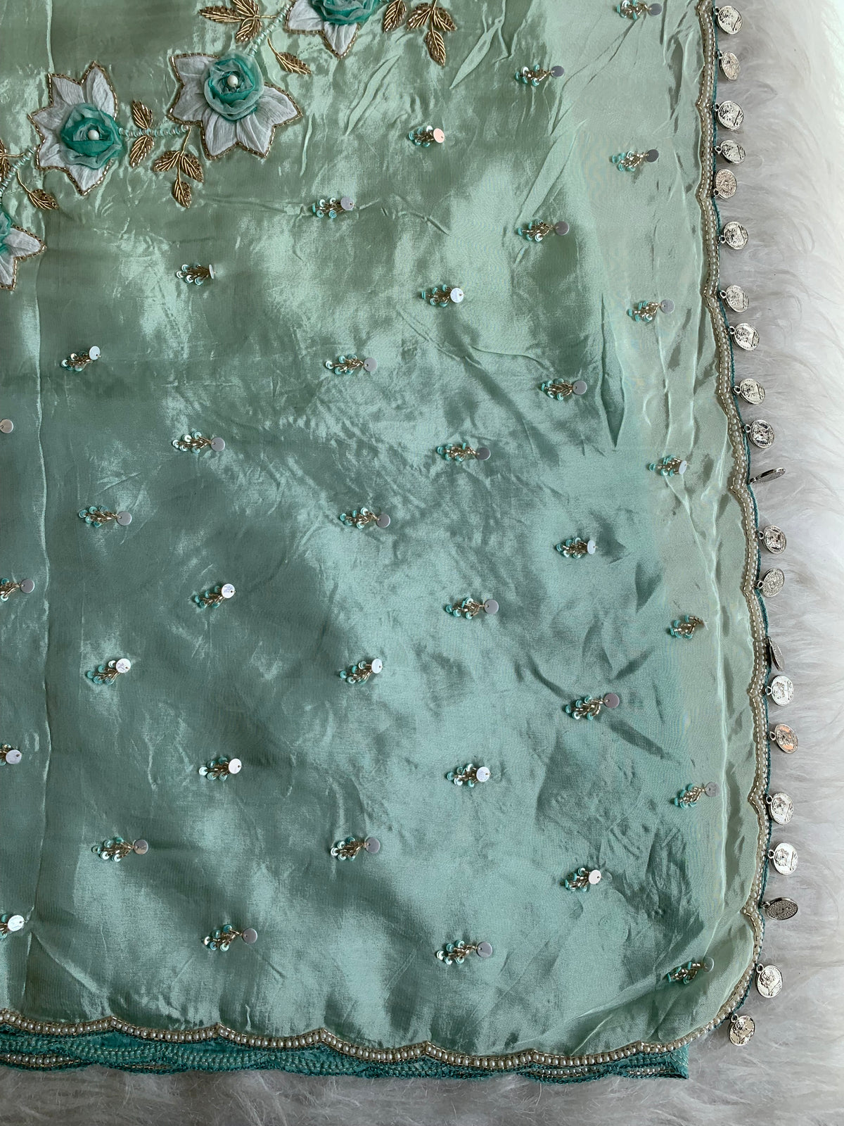Ombre Habutai Silk Saree with Floral Appliqué, Cutdana & Zardosi Work 5901 06