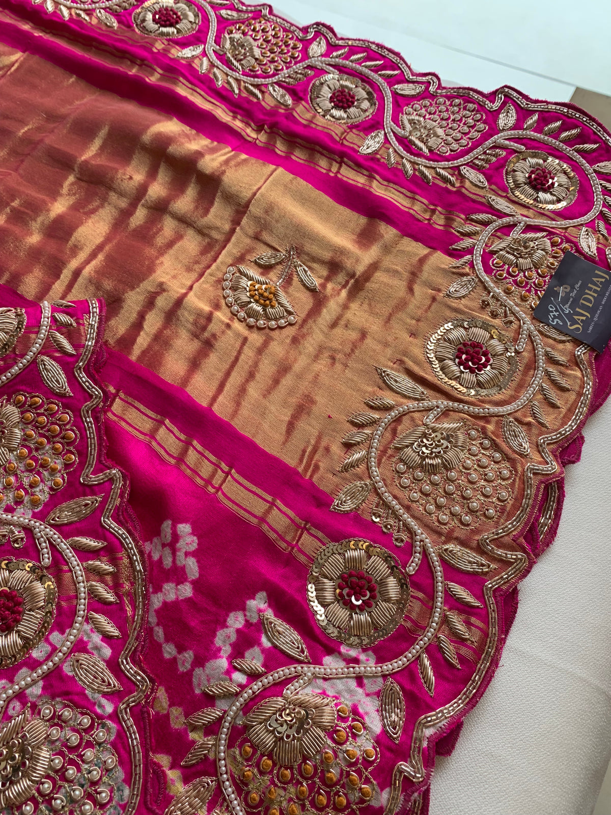 Pink Bandhej Gaji Silk Saree with Gharchola & Zardozi Work (PRE ORDER)