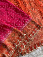 Pink Patola Silk Saree with Orange Pallu 5939 03