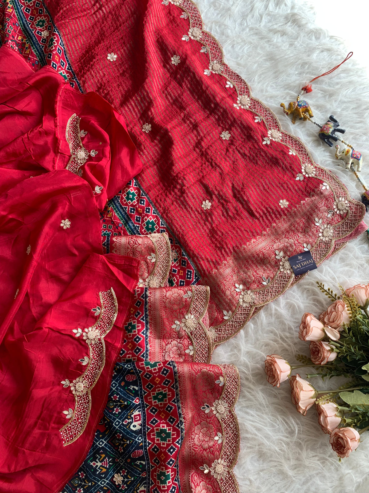 Blue Patola Silk Saree with Red Pallu & Zardosi Work 5888 08