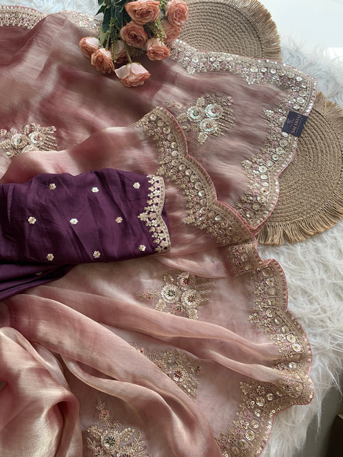 Organza Saree with Dori, Sequin, Pearl & Thread 5918 01