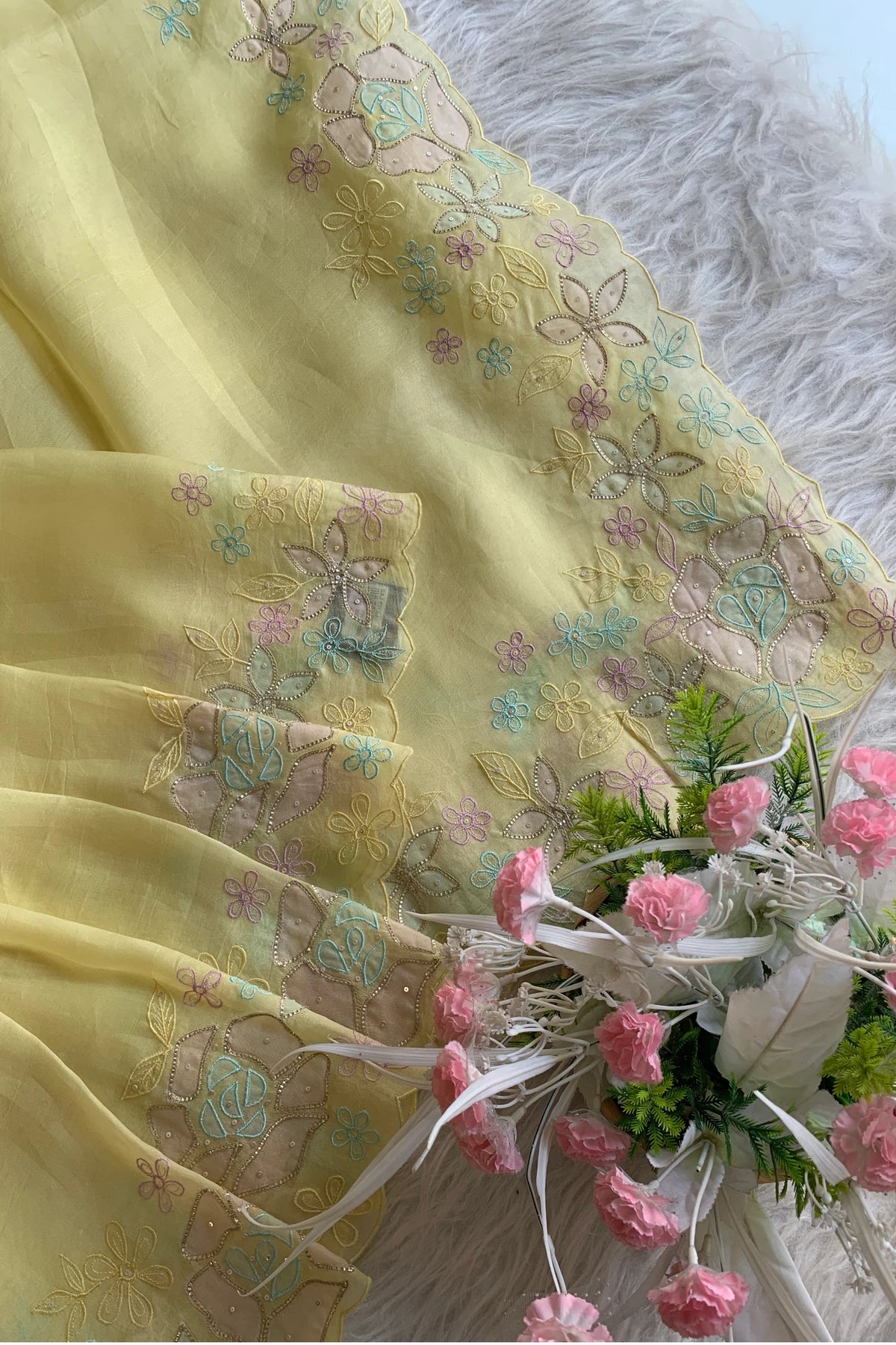 Lemon Yellow Kora Silk Saree 5781 09