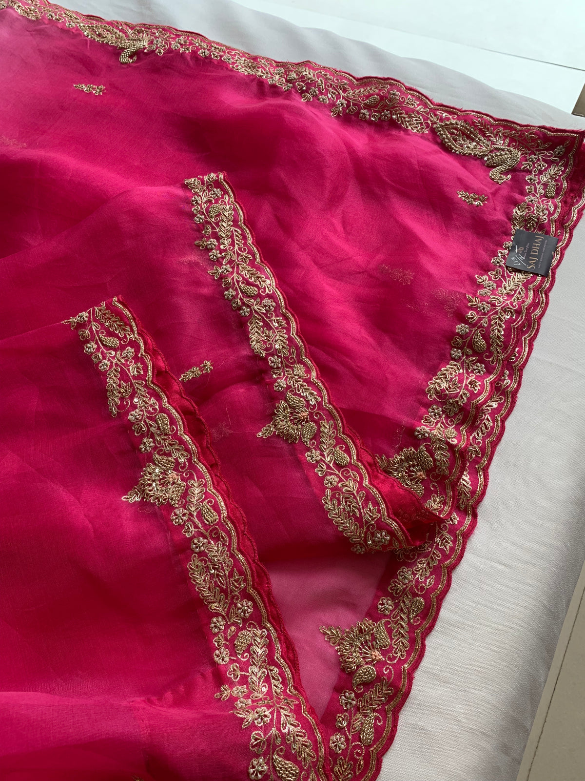 Pink Shaded Pure Organza Saree with Zardozi, Pearl & Cutdana 5921 01 (PRE ORDER)