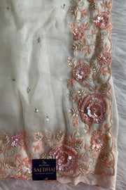 Ivory 3D Pure Silk Organza Saree 5850 08