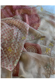 Gota Patti Organza Saree Tie Dye Effect Beige 5838 01