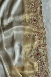 Gold Ivory Zardosi Kanchi Saree 5650 10 (PRE ORDER)