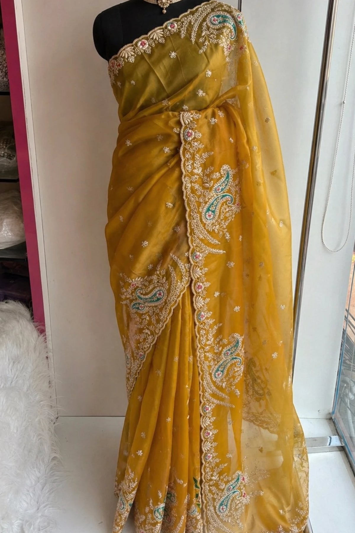 Ombre Mustard Kora Silk Saree 5750 08