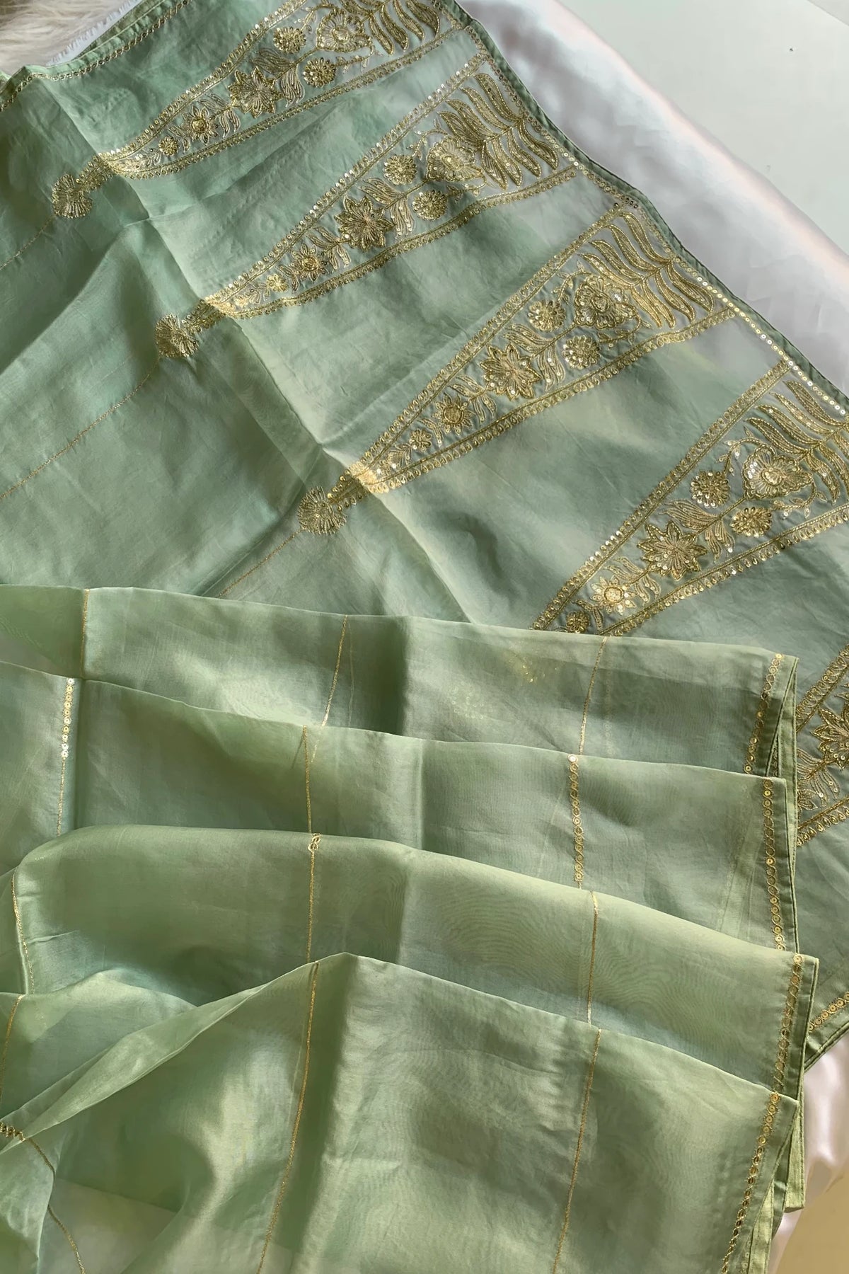 Pista Green Aari Organza Saree 5853 07