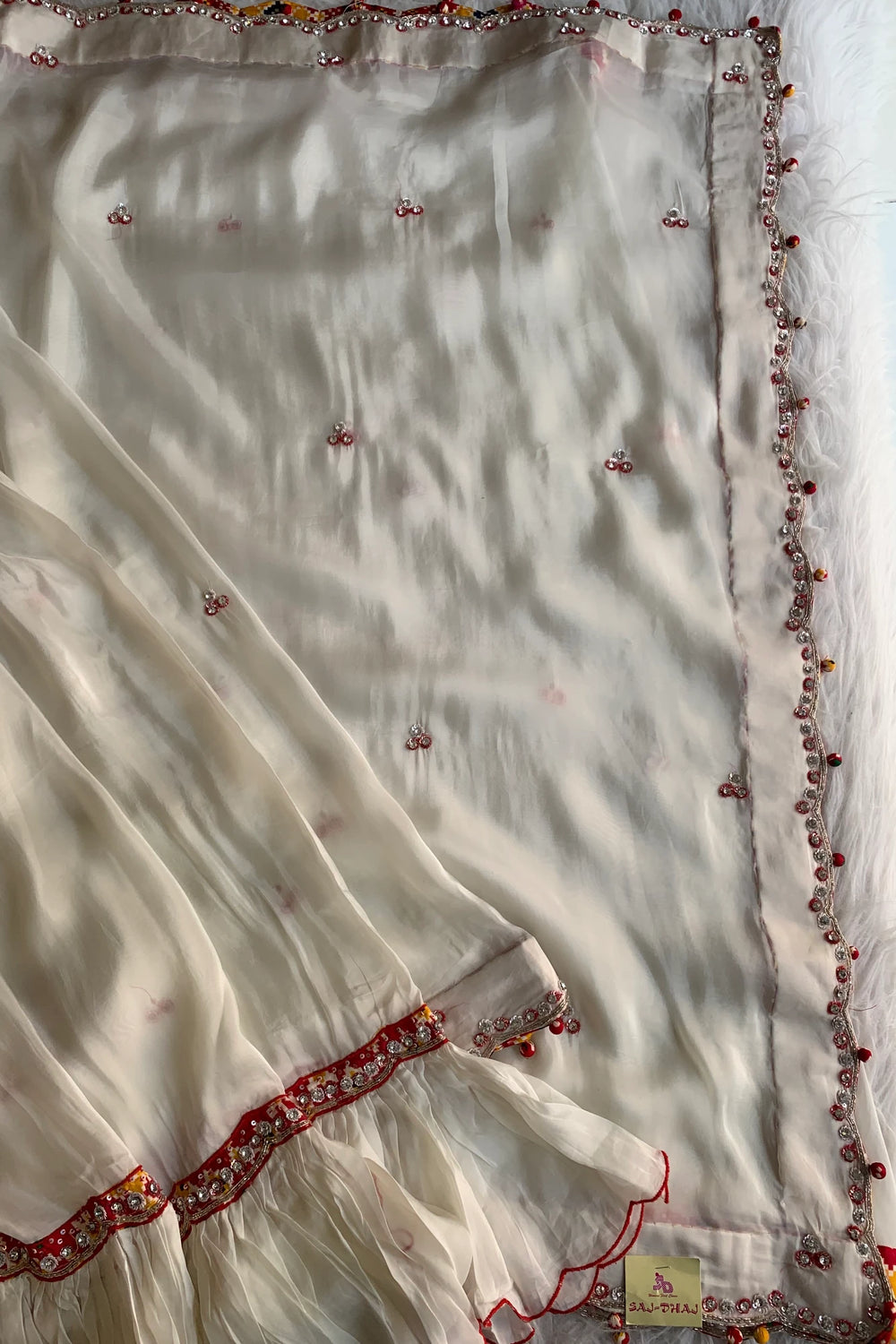 White Pleated Habutai Silk Saree 5001 01