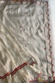 White Pleated Habutai Silk Saree 5001 01