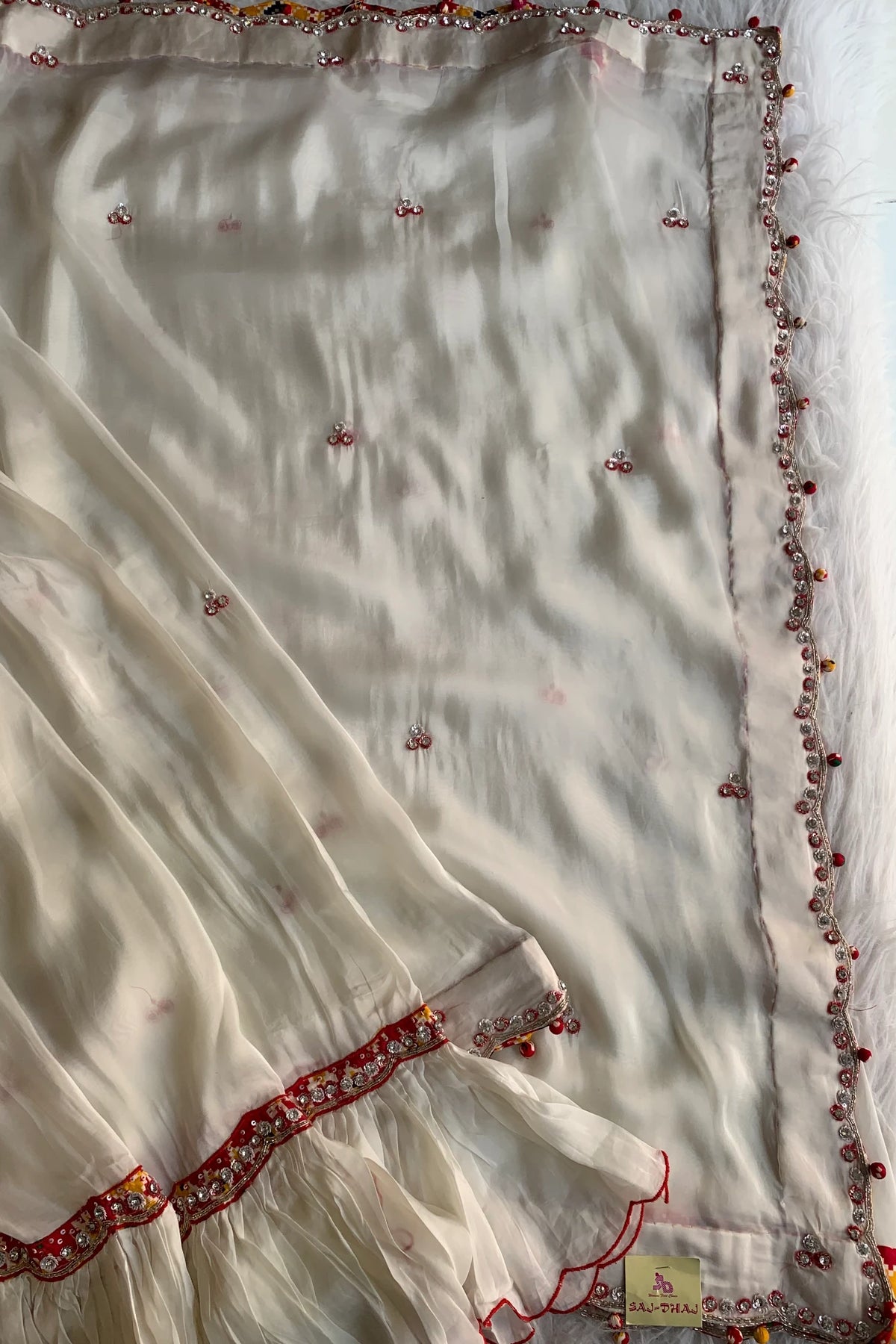 White Pleated Habutai Silk Saree 5001 01