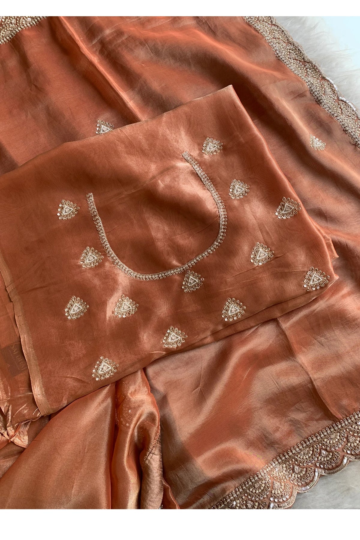 Rust Orange Tissue Silk Saree 5792 02