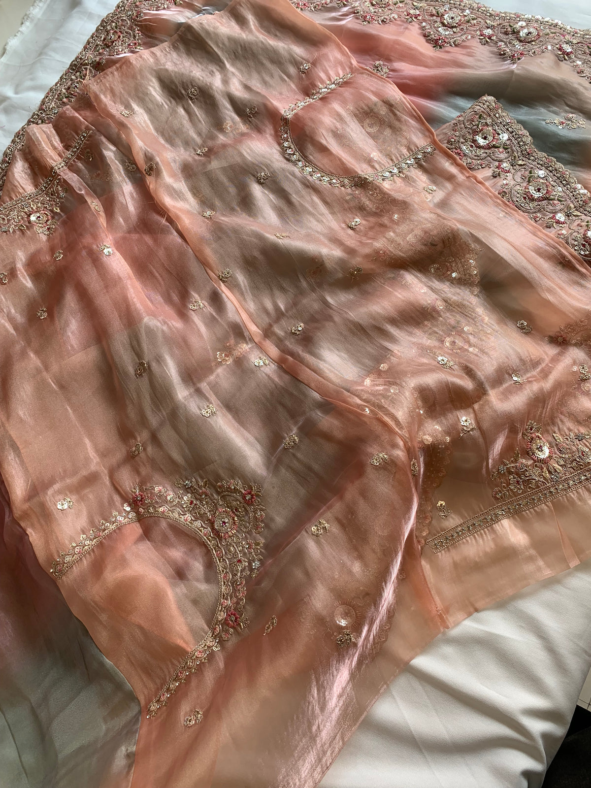 Shaded Organza Saree with Dori, Aari & Stone Work 5923 06