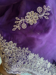 Purple Organza Saree with Aari, Stone & Thread Work 5915 07