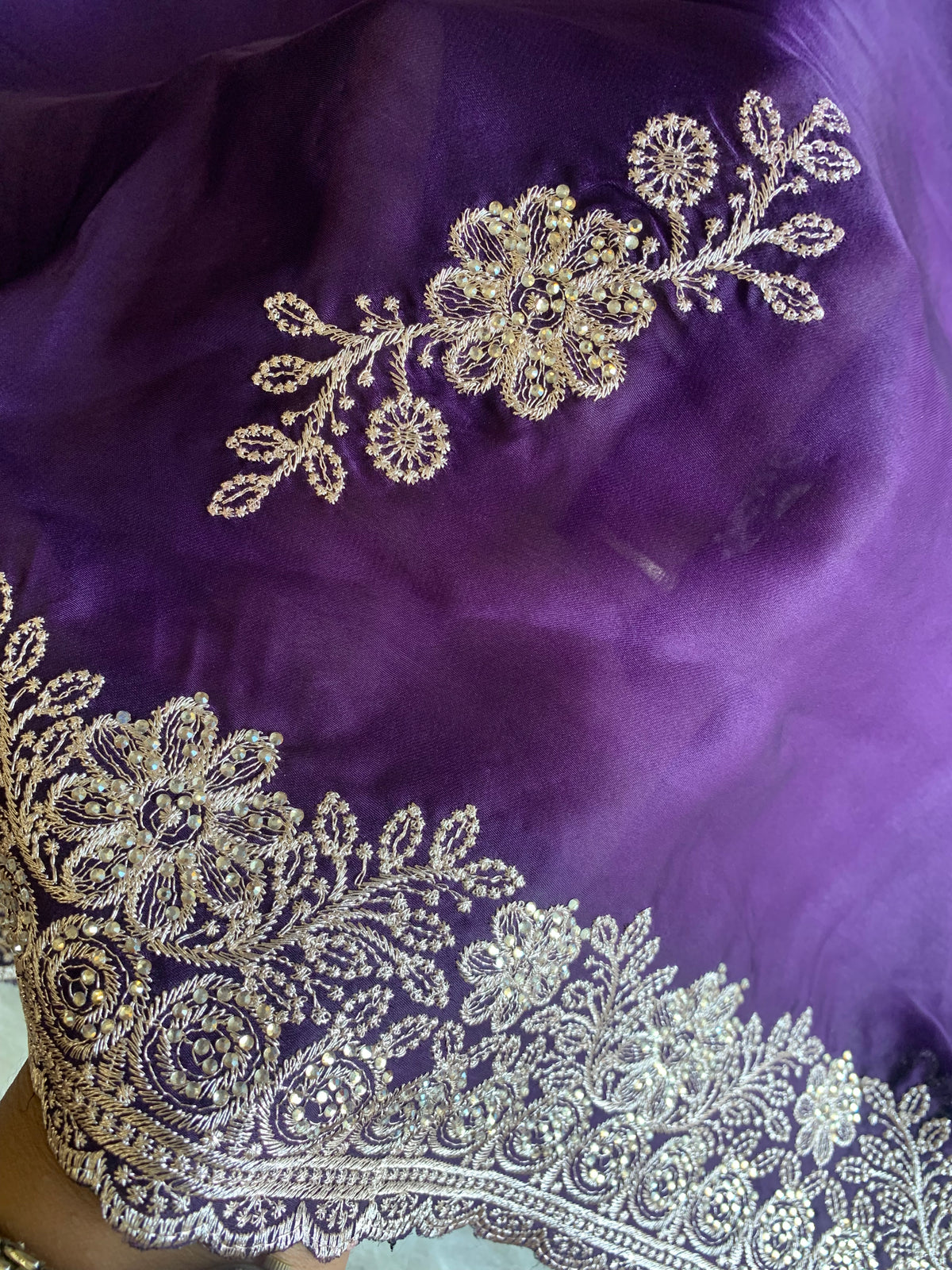 Purple Organza Saree with Aari, Stone & Thread Work 5915 07