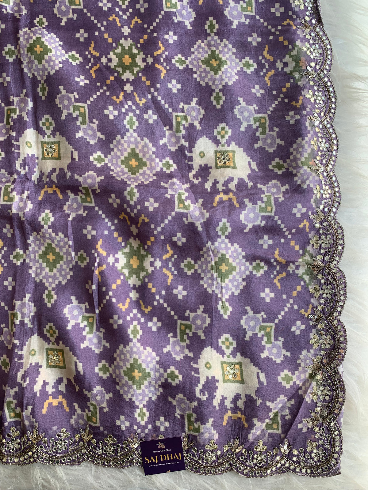 Lavender Patola Modal Silk Saree with Elephant Motifs 5891 04