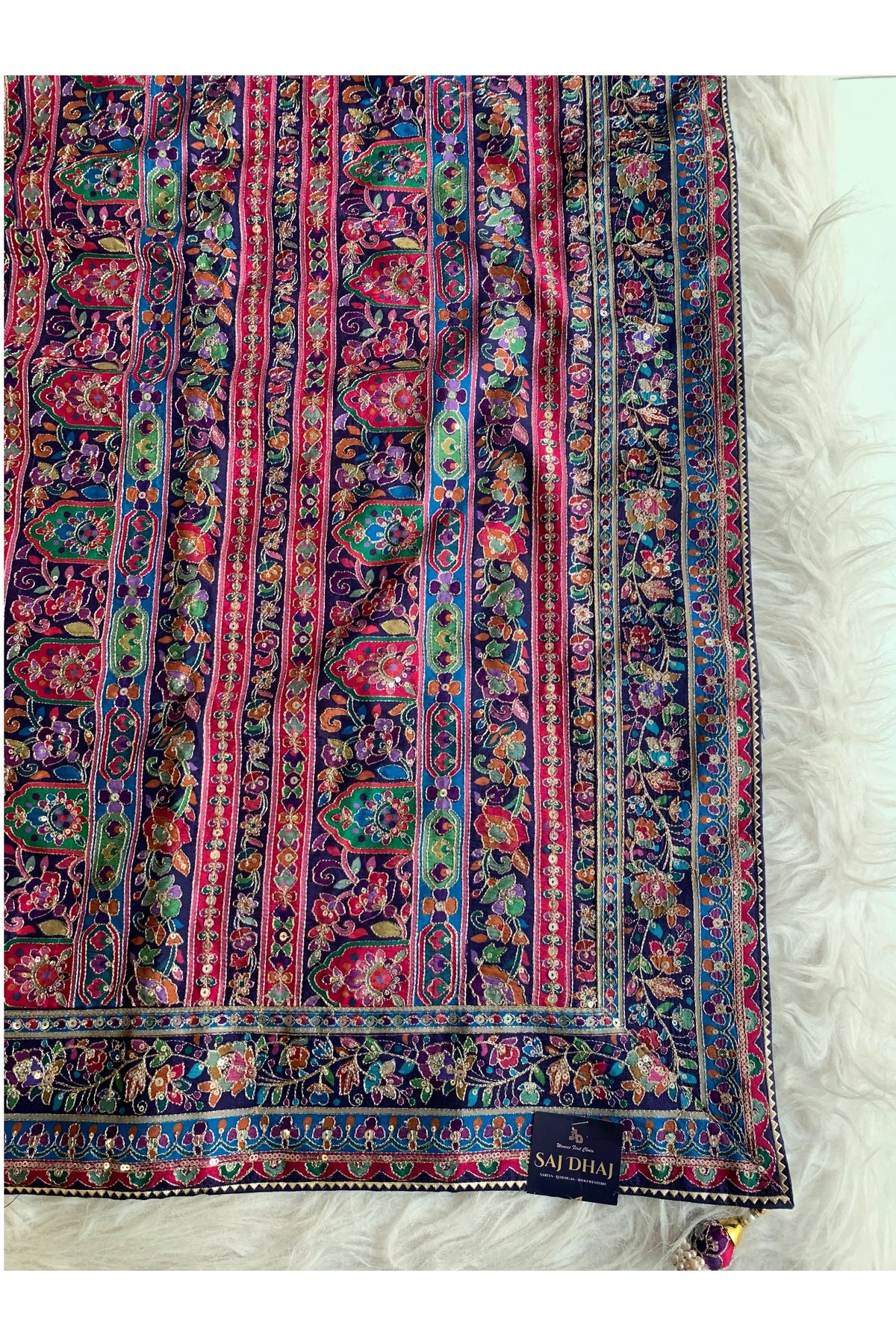 Blue Multicolor Printed Russian Silk Saree 5807 01