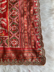 Red Patola Silk Saree with Animal Motifs & Mirror Work 5932 01