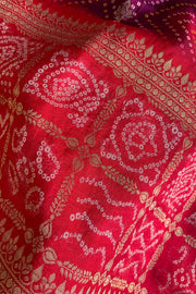 Red & Purple Bandhej Banarasi Saree 5214 06