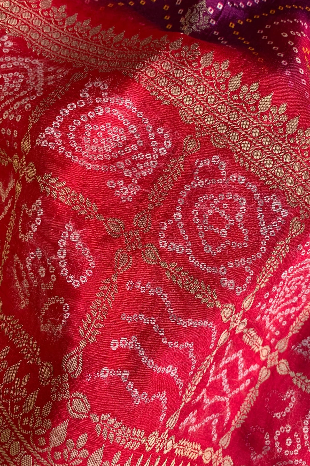 Red & Purple Bandhej Banarasi Saree 5214 06