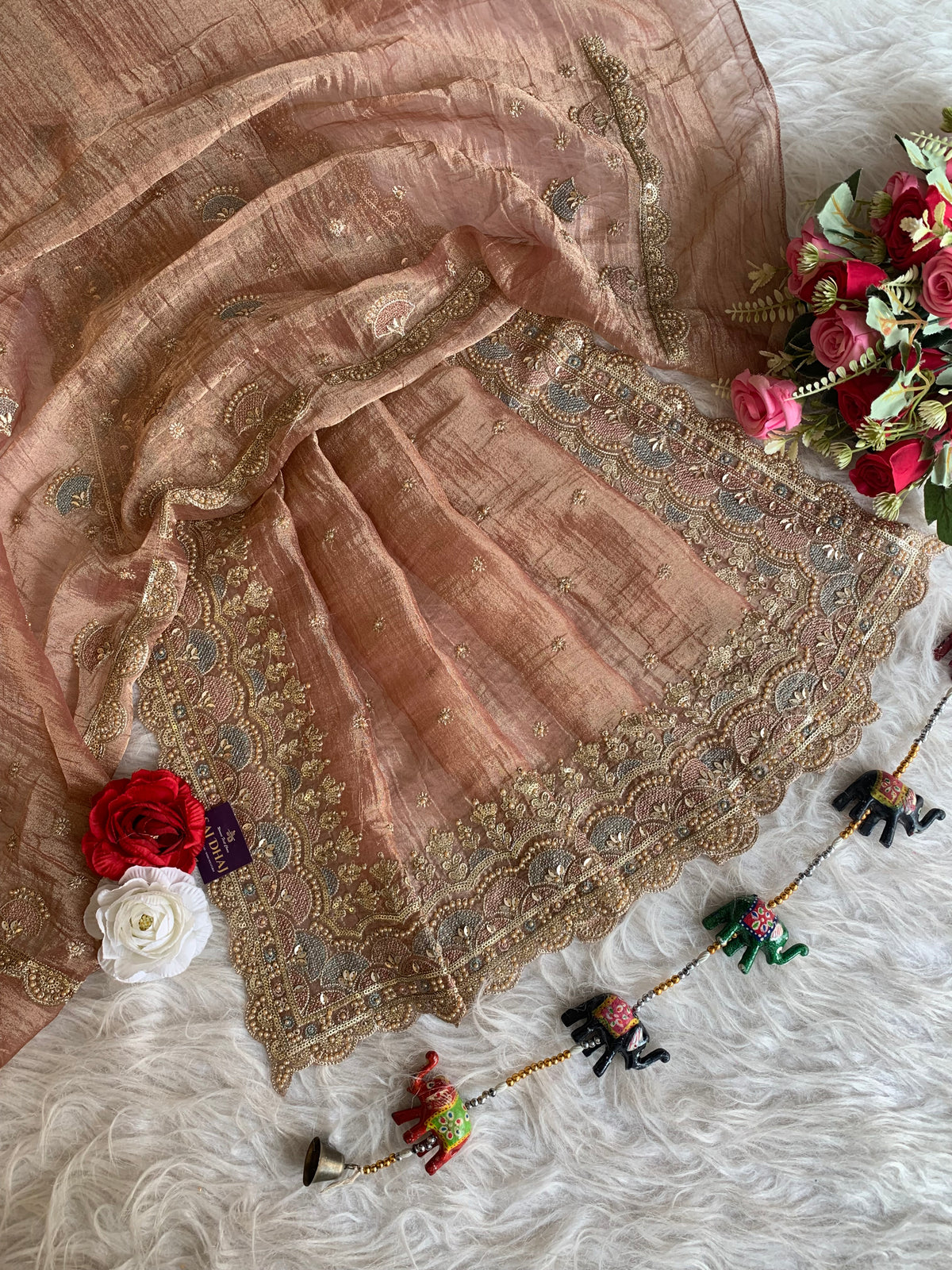Crush Tissue Saree with Dori, Sequin & Bead Work 5915 18