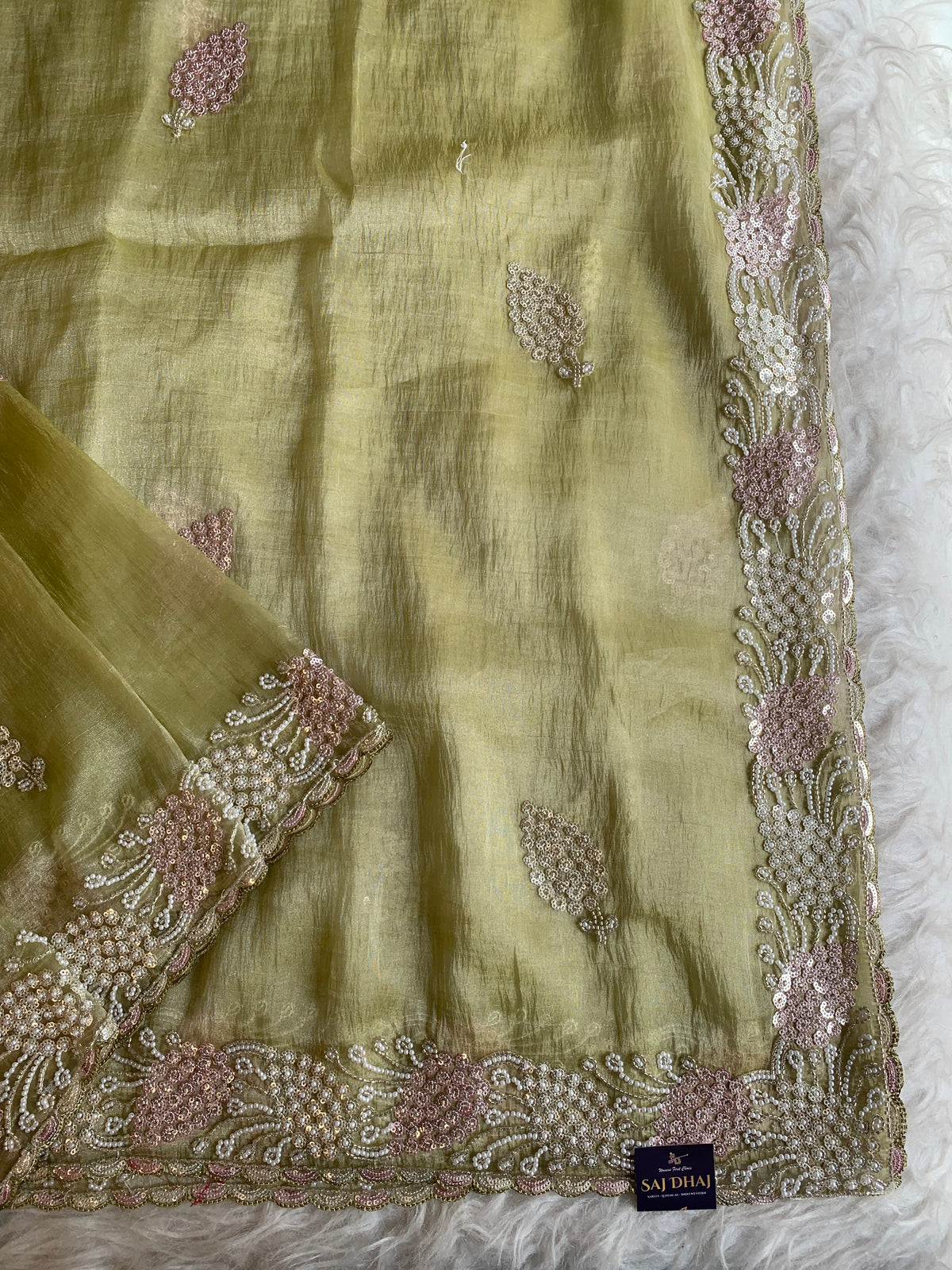 Organza Saree with Sequin, Pearl & Cutdana Work 5917 03