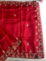 Red Pure Organza Saree with Zardozi & Aari Tari 5921 02