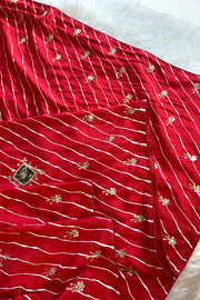 Red Leheriya Russian Silk Saree with Applique 5846 04