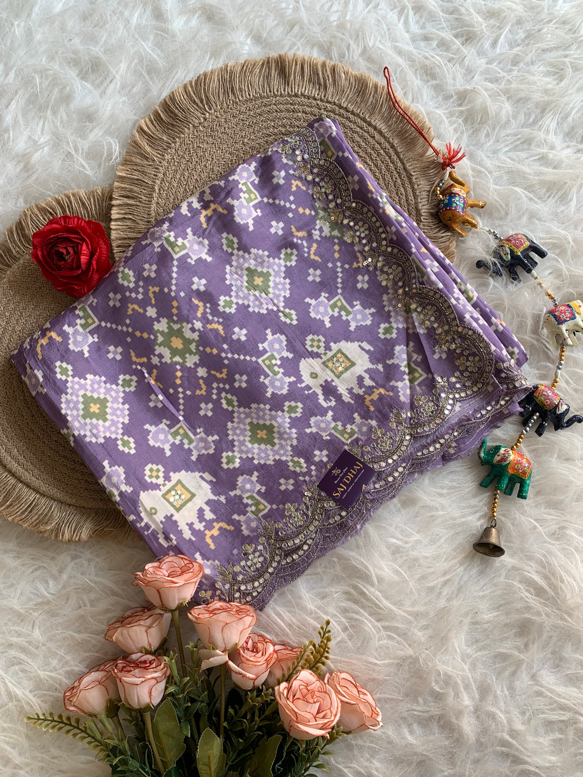 Lavender Patola Modal Silk Saree with Elephant Motifs 5891 04