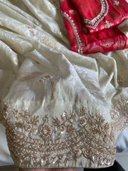 Ivory Banarasi Saree with Dori, Pearl & Sequin Work 5918 05