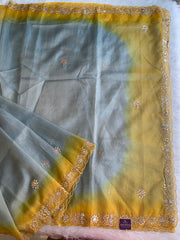 Blue & Yellow Shaded Organza Saree 5891 07