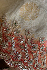 Cream And Red Bridal Banarasi Saree 5859 05
