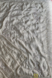 White Embellished Habutai Silk Saree 5365 12