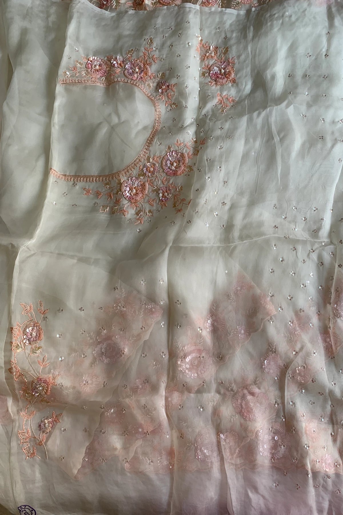 Ivory 3D Pure Silk Organza Saree 5850 08