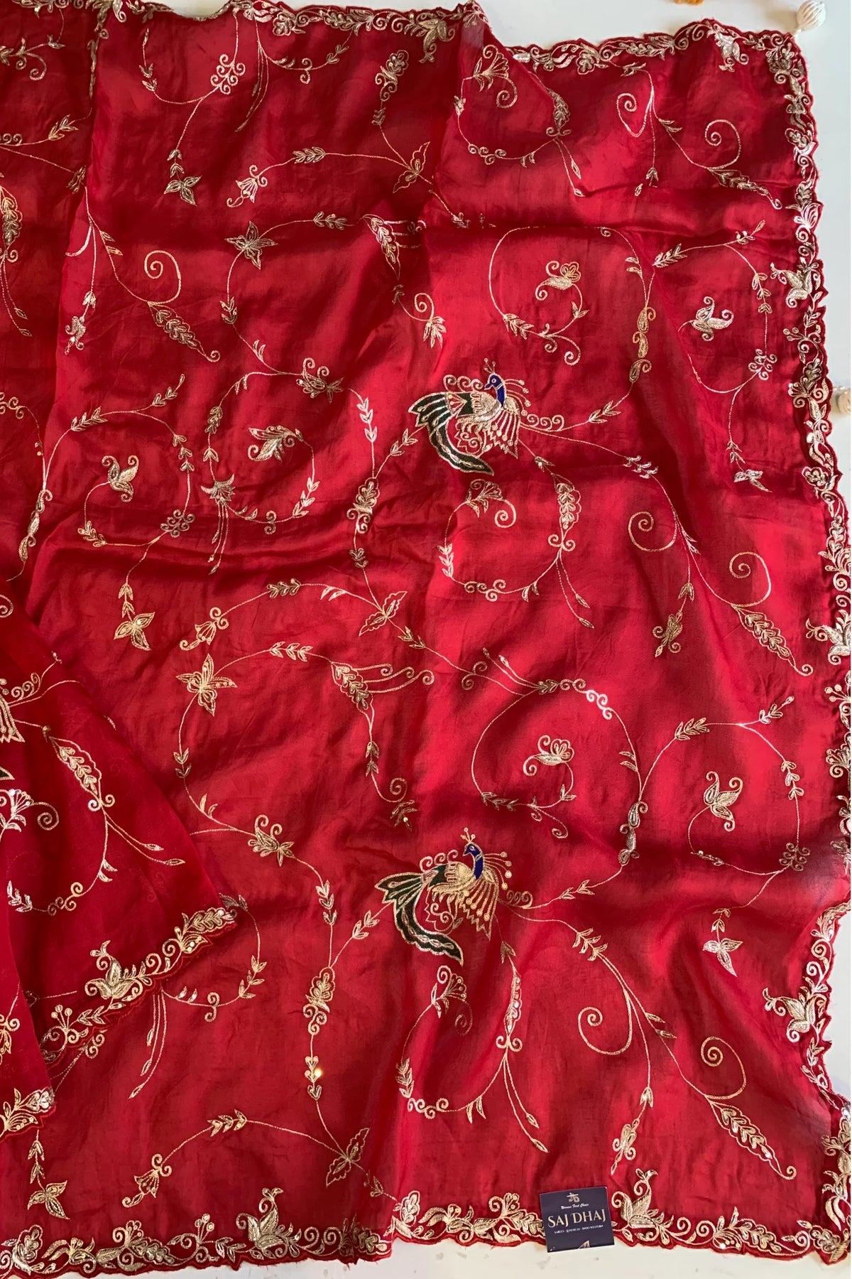 Red Kora Silk Jaal Saree 5831 01