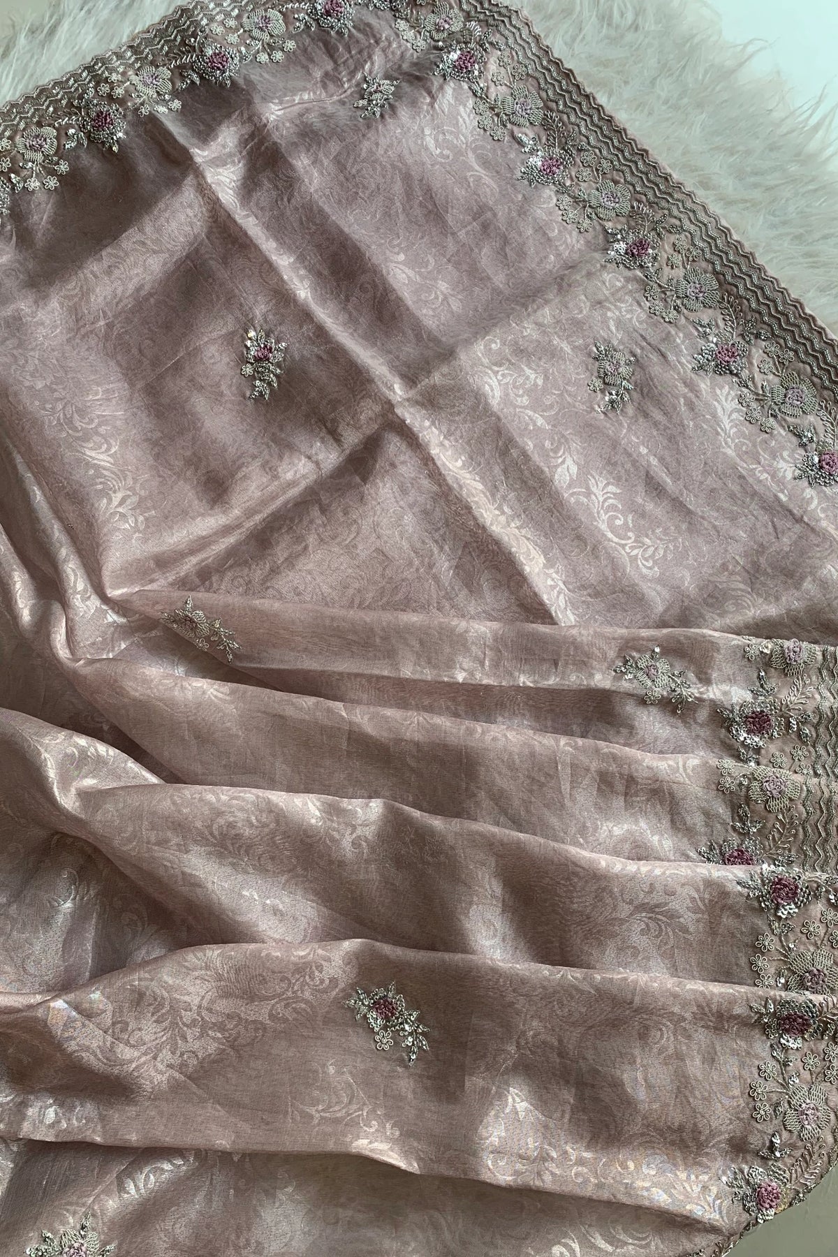 Lilac Jacquard Organza Saree 5216 04