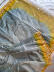 Blue & Yellow Shaded Organza Saree 5891 07