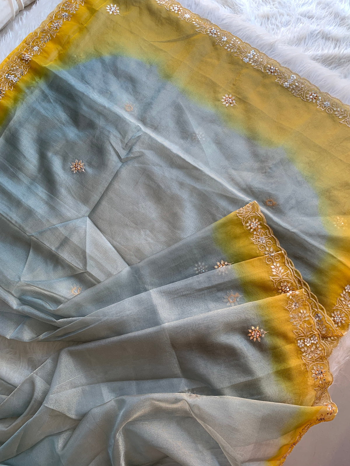 Blue & Yellow Shaded Organza Saree 5891 07